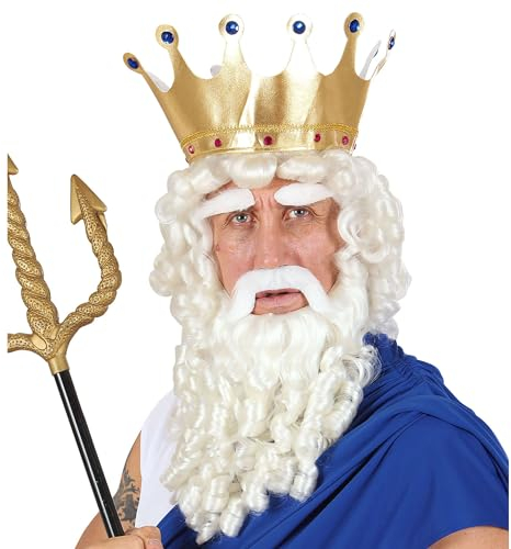 W WIDMANN MILANO Party Fashion Z0787 - Perücke Zeus mit Bart, Schnurrbart & Augenbrauen, weiß, Locken-Perücke, Poseidon, Motto-Party, Karneval
