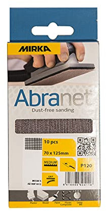 MIRKA Abranet Bande abrasive en filet 70x125 mm autoagrippant - grain P180-10 pces - pour poncer le bois, le mastic, la peinture, le plastique - AE149F1018