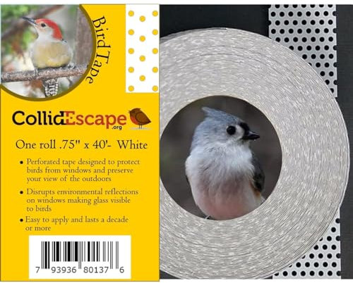 CollidEscape Window Decals for Bird Strike Prevention - 3/4 x 40' White Cover for 2-3 Windows