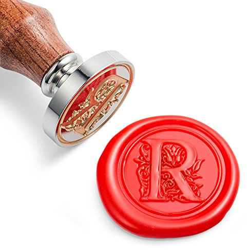 Mceal Wachssiegelstempel, Silberner Messingkopf mit Holzgriff, königlicher Buchstabe A bis Z (Buchstabe R)