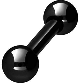 PIERCINGLINE Titan Barbell 2 KUGELN Piercing Stab Zunge Brust Intim Ohr Schwarz 4 x 1,6 x 6 mm