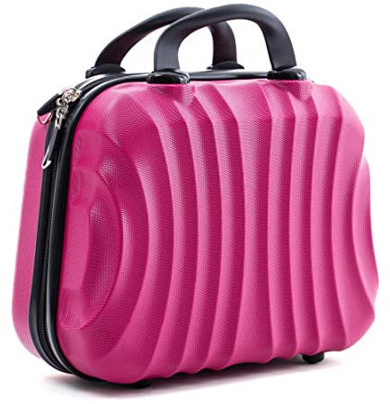 R.Leone Valigia da 1 pezzo Fino a Set 4 Trolley Rigido grande, medio, bagaglio a mano e beauty case 4 ruote in ABS 2037 (Fucsia, XS Beauty Case)