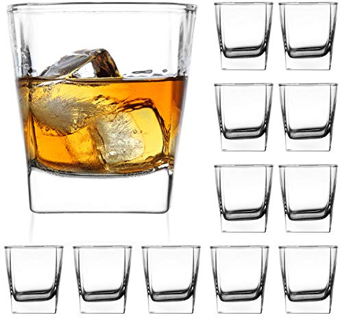 QAPPDA Heavy Base Whiskey Glasses, 8 oz Set of 12, Premium Quality Glass, Classic Design, Ideal for Whiskey, Vodka, Tequila, Cocktails, Great Gift Set