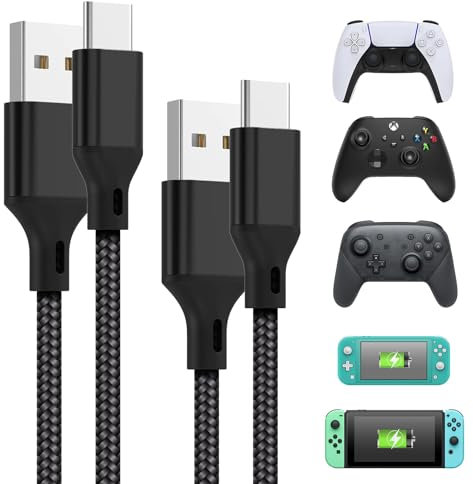 FASTSNAIL 3m Charging Cable for Xbox Series S X Controller, 2Pack Type-C Cable for PS5 Controller, N-Switch/Lite/Pro Controller,10FT Nylon Braided Data Sync Cord Lead for Phone, Tablet, USB C Devices