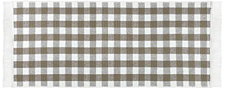 Tapis de Cuisine à Carreaux 50 x 135 cm Beige - Lavable en Machine - 100% Coton Avec Franges Ludiques pour Cuisine, Couloir, Salon