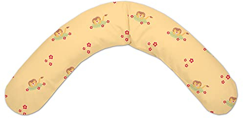 Das THERALINE Dodo Schwangerschafts- & Stillkissen | gefüllt mit Perlen | inkl. Außenbezug Löwe apricot | 170 cm