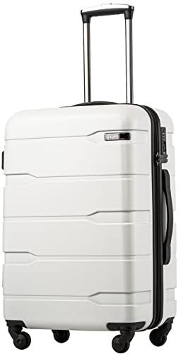 Coolife Gepäck erweiterbar (nur 71,1 cm) Koffer PC + ABS-Spinner mit integriertem TSA-Schloss, 50,8 cm, 61 cm, 71,1 cm, Weiß, S(20in_carry on)