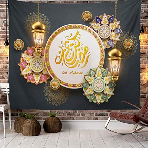 PAIQIU Ramadan Dekorationen Eid muslimischer Wandteppich für Mubarak Eid Hintergrund Wandbehang islamisches Ornament 3D Ramadan Mubarak Kareem Heimdekoration Wandteppich