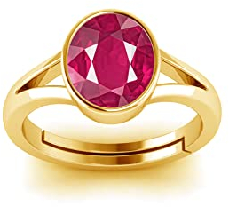 LMDPRAJAPATIS Natürlicher zertifizierter 10,00 Karat Rubin/Manik Panchdhatu vergoldeter Geburtsstein/Rashi Ratan verstellbarer Ring für Damen und Herren (Rot), adjustable, Lose Edelsteine, Rubin