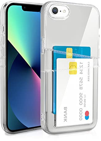XIMIZU Transparente Schutzhülle für iPhone SE 2/3, iPhone 7 Hülle [mit 2 Kartenfächern] Schlankes, Schutzhülle mit 2 Kartenschlitzen, Brieftaschenhülle für iPhone 7/8/SE 2020 20222