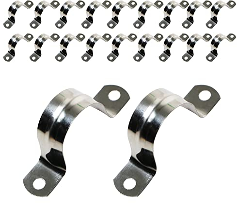 Ohamtes 20PCS 32mm(1-1/4) Pipe Band Clamps, 201 Stainless Steel Pipe Clamps, Two Hole Pipe Band Tension Clamps, U-Shaped Pipe Clips, Saddle Clamps