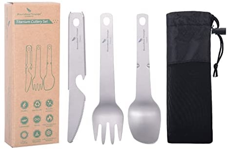 iBasingo Juego de cubiertos de titanio para exteriores camping de viaje cuchillo tenedor abrebotellas pequeño ligero portátil utilidad cubiertos reutilizables para la escuela campo supervivencia
