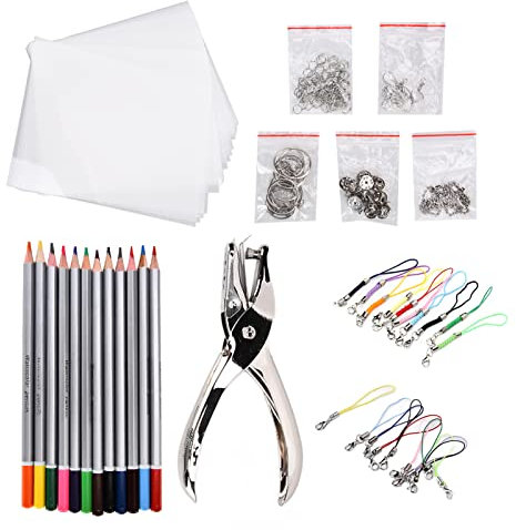 Kit de 198 feuilles thermorétractables, 20 feuilles thermorétractables, 100 anneaux d'ouverture, porte-clés à faire soi-même, accessoires, décorations de bijoux, fabrication de jouets for enfants.