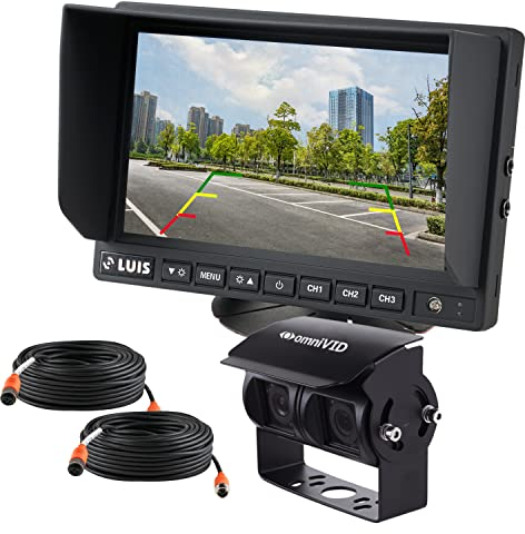 omniVID® 7“ Doppelaugen-Rückfahrkamera-System mit hochauflösender Doppelaugen-Kamera zum Nachrüsten, HD-Monitor für PKW, SUV, Auto, Kastenwagen, Sprinter, Nachtsicht bis 9m, Einparkhilfe hinten