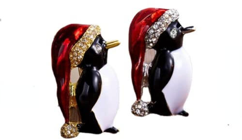 2 Stück schöne Frohe Weihnachten süße Pinguin Kristall Brosche Pin Frauen Schmuck Geschenk