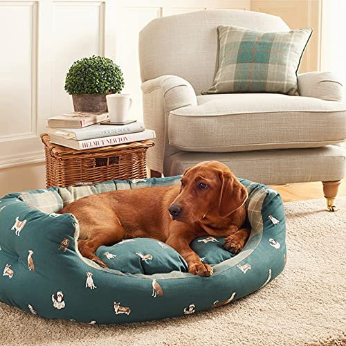 Laura Ashley Park Dog Teal Blue Check Machine Washable Sustainable Thermal Filling Deluxe Slumber Dog/Puppy Bed 24 Inch