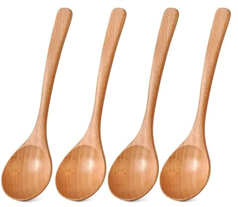 Cuchara de madera de 4 Uds., cuchara de sopa de madera, cucharas de cocina for servir, cuchara grande de fideos Ramen, cuchara de arroz, cucharón de sopa, vajilla de madera