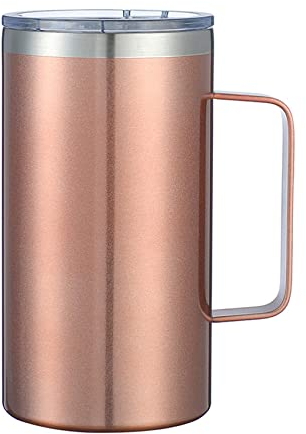 Ailovone Thermotasse mit Deckel Edelstahl Kaffeebecher Reisebecher mit Griff Doppelwandiges Isolierbecher Tassen 24oz Vakuum Isolierbecher Autobecher für Kaffee, Wein, Bier, Milk (Roségold)