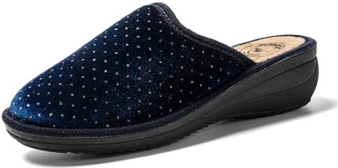 JOMIX Winter Hausschuhe Damen Bequeme Pantoffeln Punkten Italien Slippers Indoor (Navy 01, 36 EU)