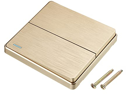 sourcing map 86mmx86mm Lichtschalter Wandtafel Ein/Aus Drucktaste Wippe Schalter 2-Gang 1-Weg Gold Ton 250V 10A