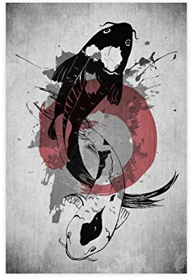 FISH DRAGATE Samurai Silhouette KOI Leinwand Poster Schlafzimmer Dekor Sport Landschaft Büro Zimmer Dekor Geschenk ohne Rahmen Stil 30 x 45 cm