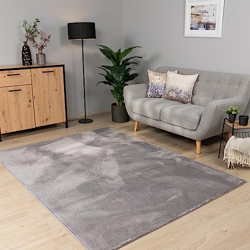 Paco Home Teppich Wohnzimmer Schlafzimmer Kurzflor Waschbar Einfarbiges Muster Flauschig Weich rutschfest Moderne Deko, Grösse:120x170 cm, Farbe:Grau