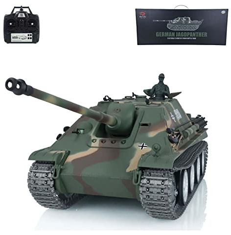 wheelfun Heng Long 1/16 7.0 - Tanque Jadpanther RTR RC personalizado 3869 ruedas de metal generador de humo infrarrojo combate levantamiento barril luz sonido BB tiro tanque de airsoft que dispara