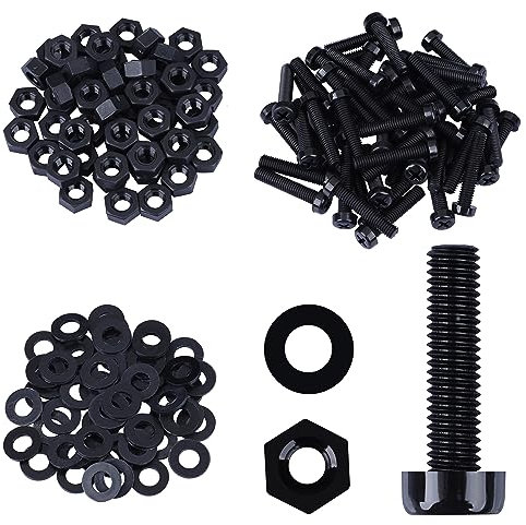 Pzsmocn 150 Pièces/50 Ensembles M8*45 mm en Plastique Nylon Noir Croix Tête Ronde Vis Écrou Hexagonal Combinaison Kit avec Rondelle Isolante Taille Standard, pour Bricolage, Assemblage Électronique.