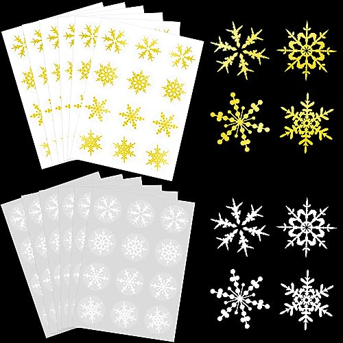 Becellen 12 Blatt Schneeflocke Aufkleber, Weihnachten Wasserdichte Selbstklebend Aufkleber Rund Sticker für Geschenk Dekoration