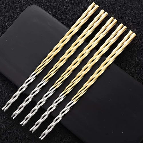 Bacchette Giapponesi Bacchette Coreane Bacchette, Bacchette Giapponesi Cinesi Coreane, Bacchette riutilizzabili in Acciaio Inossidabile, 5 Paia di Bacchette in Metallo