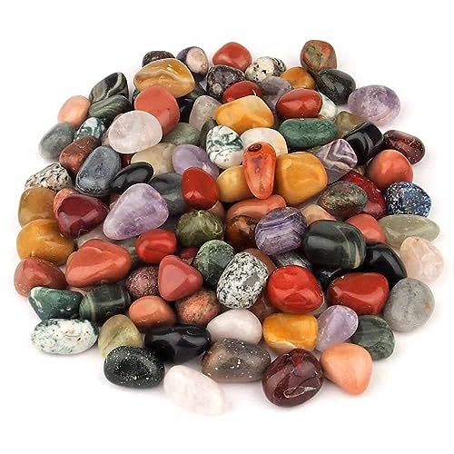 Wunderstein24 1 kg Bunter Trommelsteine - Mix echte Edelsteine - 100% Naturmischung aus Indien Ø ca. 20 – 30 mm Heilsteine Wassersteine Glückssteine Mineralien Dekosteine