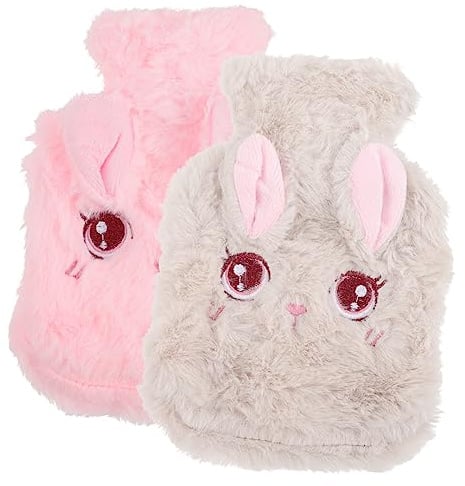 Cozy Bunny Handwärmer-Set – 2 Plüsch-Hasen-Wasserflaschen mit pelzigen Bezügen