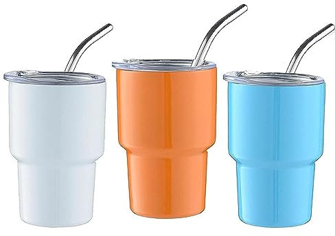 Jisapmzu 3er-Pack Mini-Becher, Schnapsglas, Mini-Becher, Doppelwandiger Becher mit Strohhalm und Deckel, 57 Ml (C)