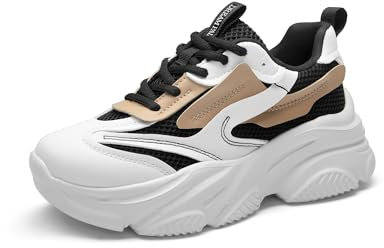 DREAM PAIRS Zapatillas Mujer Casuales Zapatos Deportivos Tranpirables con Plataforma de 6.35cm con Suela Ligera de EVA,Size 38,Negro/Tostado,SDFN2406W