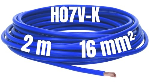 Kalitec Câble de câblage H07V-K 16 mm² bleu foncé - 2 m - Flexible - Toron 16 mm² - Câblage à fils fins - Câble unique pour armoire de compteur - Câble monofil pour armoire de commande