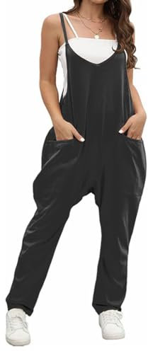 BRONG Salopette per Donne Estate Gonfio Gamba Larga Monopezzi e Tutine Sciolto Senza Maniche Casuale Regolabile Bavaglino Pantaloni le Signore Complessivamente Cotone Lungo Tutina Nero M