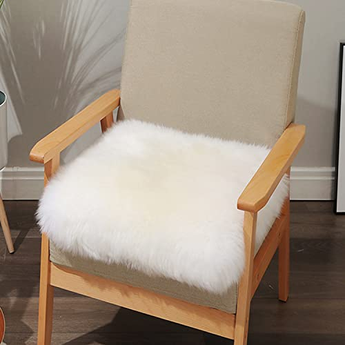 (de:Stuhlpolster aus echtem Schaffell, quadratisch, Sitzbezug aus natürlicher Wolle, flauschig-weicher Teppich für Wohnzimmer, Schlafzimmer, Sofa, 45,7 x 45,7 cm (weiß))