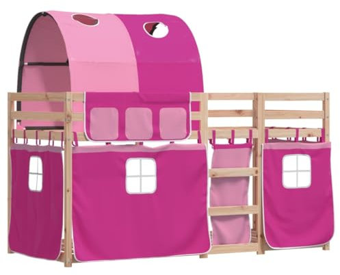 vidaXL Lit superposé avec Rideaux Rose 90x190 cm Bois pin Massif, lit, Cadre de lit, lit superposé Bas, Meuble de Chambre à Coucher