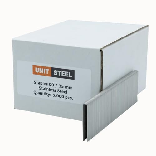 UnitSteel Type 90 Heftklammern - Beinlänge 35mm, 5.000 stück Tackerklammern, Rostfrei Stahl, Haubold type 6000, Prebena Type E, für das Tischlerhandwerk, die Innenarchitektur und die Möbelindustrie