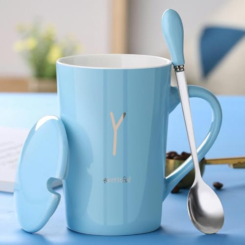 TOXVEK Kreative Personalisierte Keramiktasse Mit Abgedecktem Löffel, Trinkbecher, Haushaltskaffeetasse, Herren- Und Damen-Teetasse