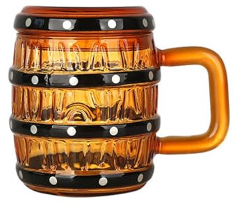 CAPIJIONG Vaso de madera con forma de barril con asa, vaso de cerveza creativo con tapa, ámbar, 470 ml