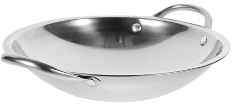 Amosfun Padella Wok in Acciaio Pentola Da Cucina Con Manico Doppio Leggera e Pratica Per Cucinare Casa Campeggio