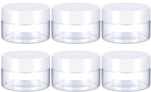 Lot de 6 bocaux ronds transparents en plastique anti-fuite avec couvercles pour maquillage, produits de beauté, crèmes pour le visage, huiles, pommades, loisirs créatifs