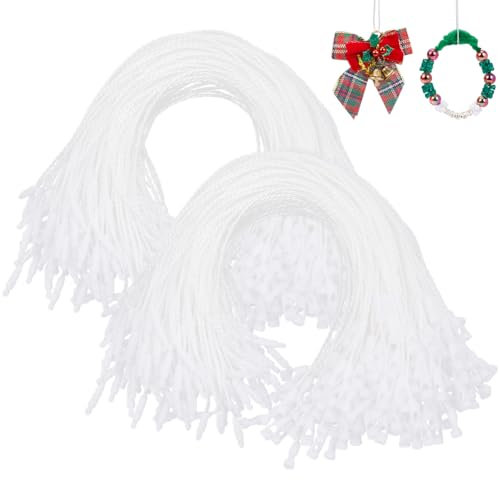SOFPLATE 600 Stück Ornament Schnuraufhänger Halloween Ornament Haken Weiße Vorgeschnittene Bandseile Ornament Schnur Mit Druckknopf Polyesterdraht Für Weihnachtsbaum Feiertagsparty Hängedekoration Bas