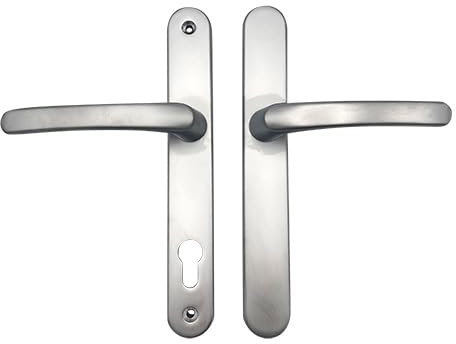 TSS UPVC Door Handles Set with Blank External (Dummy) - Lever/Lever - 92mm PZ (Centres) - 210mm Screw to Screw - Backplate 244mm X 34mm Replacement Dummy UPVC Door Handles (Silver)
