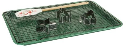 KASANOVA Teglia biscotti in acciaio al carbonio verde con spatola, griglia e 3 formine biscotti