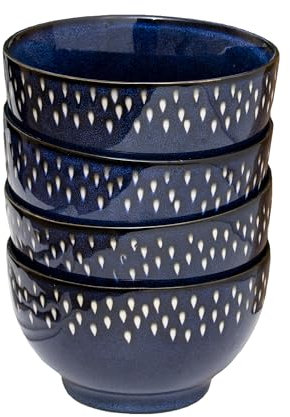 Darthome Blue Splash Reactive Glaze Cereal Bowls 14x8x14cm Set of 4 Stoneware Navy Tableware