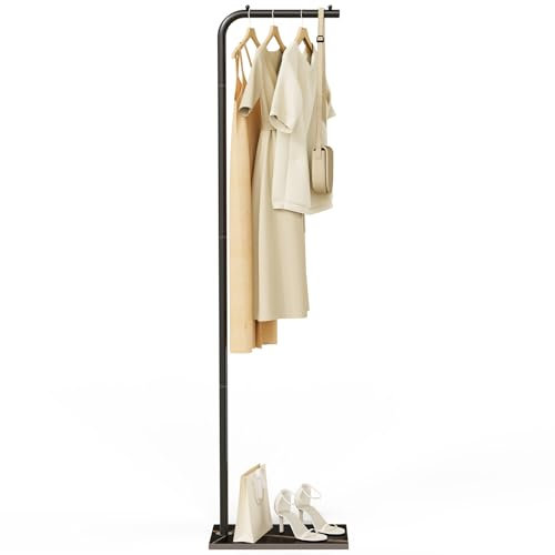 YheenLf Métal Portant à Vêtements, Type L Moderne Multifonctionnel Porte Manteau, Portemanteau sur Pieds avec Dalles de roche lourdes, 180 cm, Noir