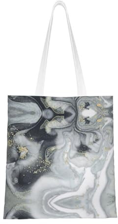 EdWal Orientalischer Marmor-Steindruck Tragetasche für Damen, faltbare Tragetasche, Schultertasche, Tragegriff oben, Handtasche für Reisen, Arbeit, Schwarz , Einheitsgröße