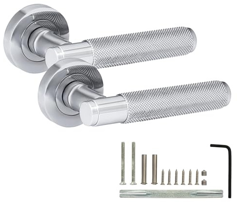 XFORT Titan Lever on Rose Door Handles, Knurled Lever Latch Door Handle, Internal Door Handle Sets for Interior Wooden Doors, Interior Door Handles for Home & Office – Polished Chrome
